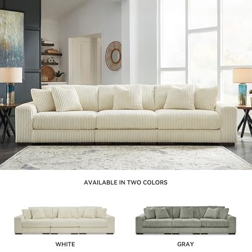 Signature Design by Ashley Lindyn 3-Piece Sectional Sofa, Deep Seat Couch, Comfy Textured Corduroy-Style Fabric, Reversible Cushions, Contemporary Living Room Furniture Set, Ivory White