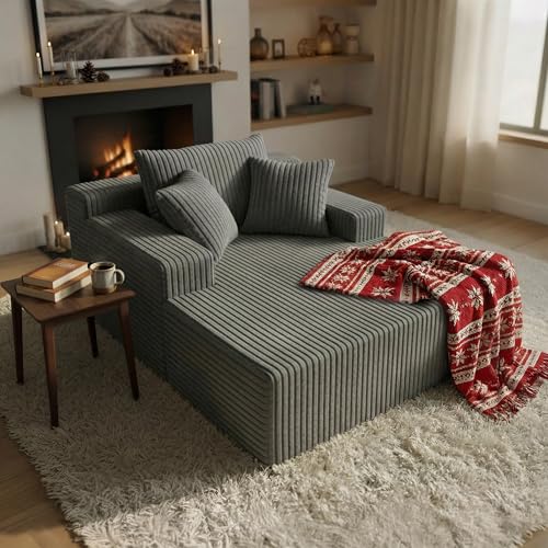 Chaise Lounge with Armrests, Oversized Sofa Bed with 3 Pillows, Cozy Couch, view 2