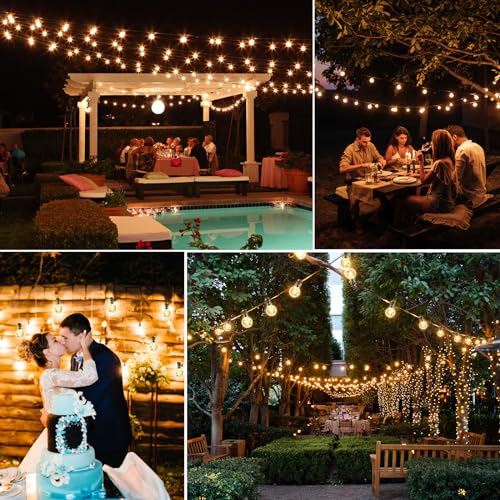 Yusist 100FT Solar String Lights Outdoor Waterproof with Remote, G40 Solar Powered String Lights with 30+2 LED Shatterproof Bulbs, Dimmable Solar Patio Hanging Lights for Outside Backyard Party
