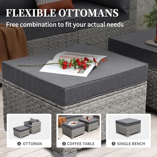 Patio Furniture Set 7 Piece Grey Wicker Outdoor Conversation Sets PE Rattan Sectional Sofa with Storage Coffee Table and Anti-Slip Grey Cushion