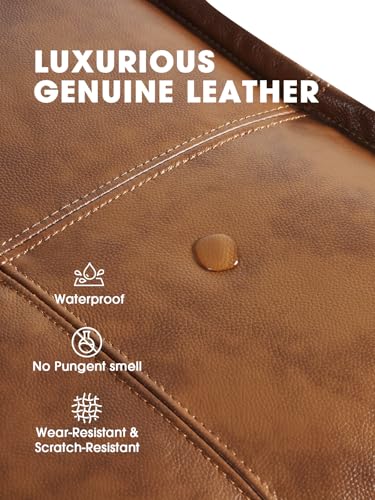 Genuine Leather Ottoman, Square Pouf Ottoman Foot Rest, Leather Footstool for Living Room (Brown, Square)