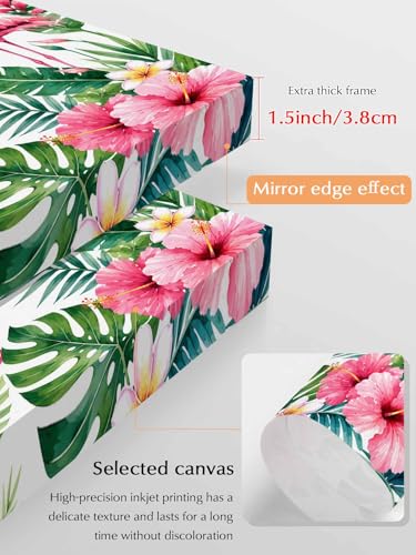 NuYeBiofx Flamingo Coastal Monstera Floral Canvas Wall Art Prints,30"x20" Framed Picture Artwork Tropical Palm Leaves Printed Canvas Oil Painting for Living Room Bedroom Office,Ready to Hang
