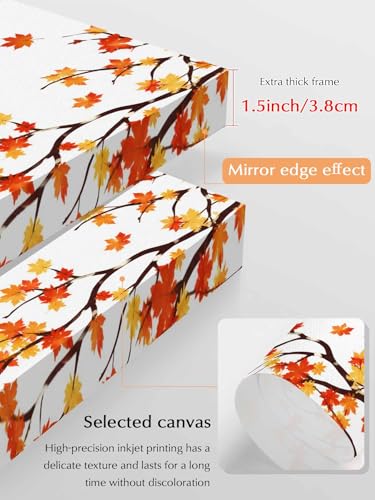 NuYeBiofx Thanksgiving Maple Leaf Canvas Wall Art Prints,48"x32" Framed Picture Artwork Fall Orange Red Leaves Printed Canvas Oil Painting for Living Room Bedroom Office,Ready to Hang