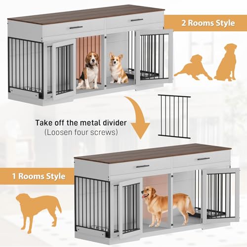 72" Double Dog Crate Furniture for Medium Large Dogs, White, view 8