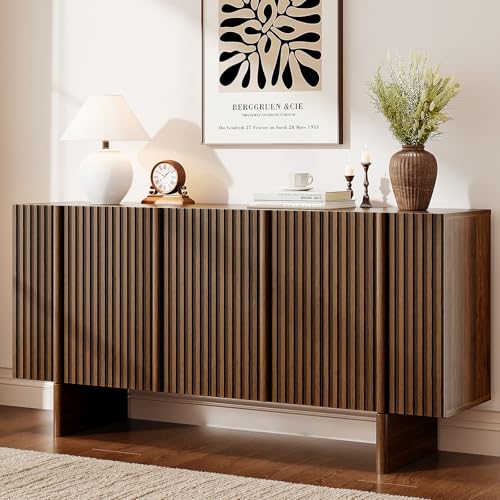 63" Fluted Sideboard Cabinet with Storage Adjustable Shelves Walnut, view 2