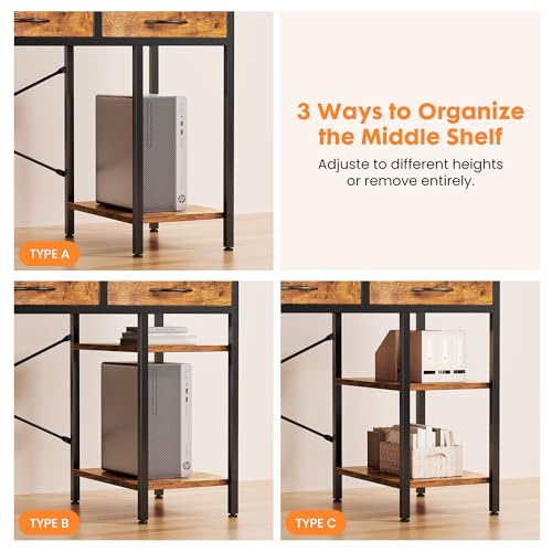 55 Inch Computer Desk with 6 Fabric Drawers, for Home Office Work, view 7