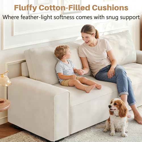 85'' Chenille Couch for Living Room, 3 Seater Comfy Sofa with Wide Armrest, Thick Spring Cushions, Modern Cloud Couch for Apartment, Office, Bedroom, Small Space, Chenille Beige