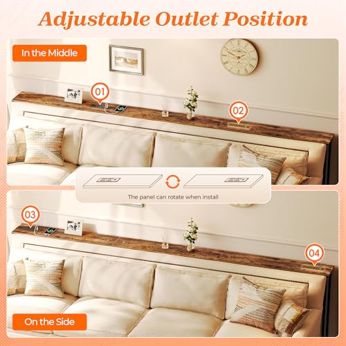 102.4 Inch Sofa Table with Power Outlets and USB-C Port, 5.9 Inch Narrow Console Tables, Entryway Hallway Couch Tables with Storage, Behind Sofa, Small Spaces, Living Room, Rusitc Brown