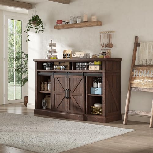 66" W Farmhouse TV Stand, Entertainment Center with Storage, Brown, view 7