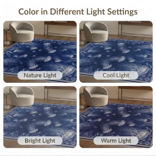 2'x3' Blue Deep Ocean Jellyfish Design Washable Doormat | Mystical Underwater World with Marine Animals Non-Slip, Low Pile for Entryway, Kitchen, Laundry Room