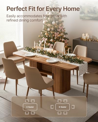Mid-Centur Dinner Tables for 4/6/8, 70.9" Rectangle Dining Room Table with Large Tabletop and Sliding Tambour Doors, Fluted Dining Table 2-Layer Storage for Kitchen and Living Room, Walnut