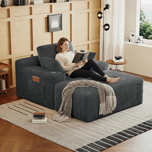 67" Oversized Chaise Lounge Chair Indoor, Corduroy Upholstered Boneless Sofa Bed, view 2