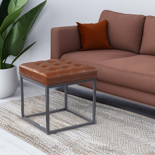 Ciarin Square Upholstered Ottoman, Brown/Grey