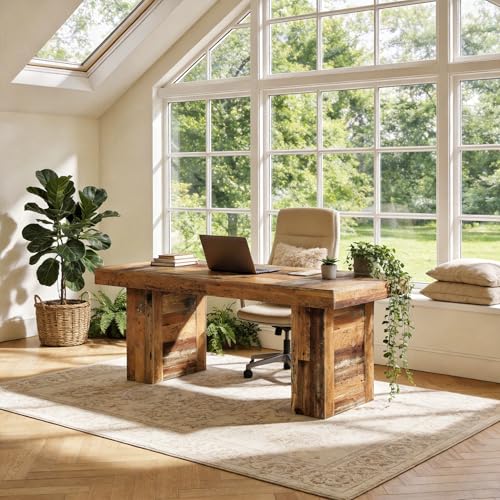 Tribesigns 63" Large Executive Desk, Farmhouse Computer Office Desk Wooden Writing Table Rustic Rectangle Business Workspace Table for Home Office, Distressd Rustic Brown