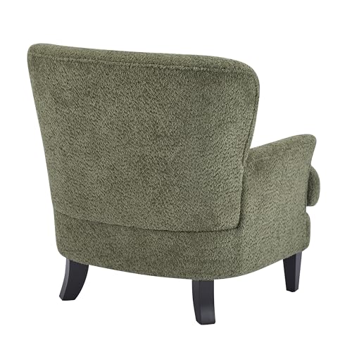 Colby Boucle Upholstered Club Chair, Living Room Accent Chair, Wooden Frame, Flared Armrest, Plush Thick Cushion, Reading Lounge Chair, Space-Saving Furniture, Olive Green