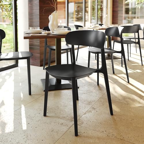 Dover Patio Chair with Curved Backrest and Contoured Seat, Commercial All-Weather Stacking Resin Chair, UV Resistant, Indoor-Outdoor, Black, Set of 2