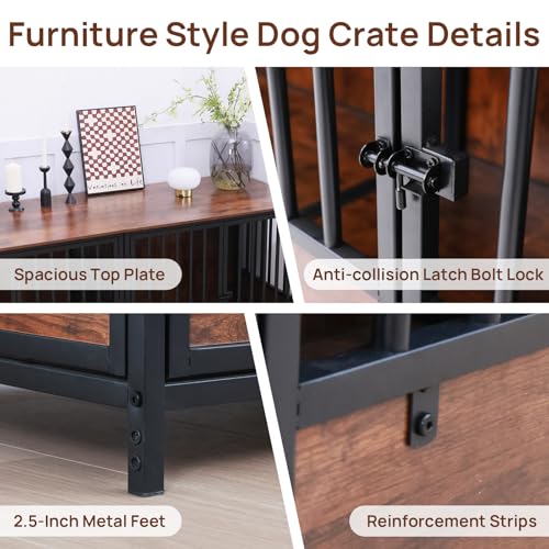 75" Wooden Dog Crate Furniture – Chew-Resistant Kennel for Medium/Large Breeds, view 8