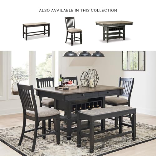 Signature Design by Ashley Tyler Creek Counter Height Dining Bench, Space-Saving 42-Inch Backless Design, Wood, Engineered Wood and Veneers with Polyester Cushion, Antique Black