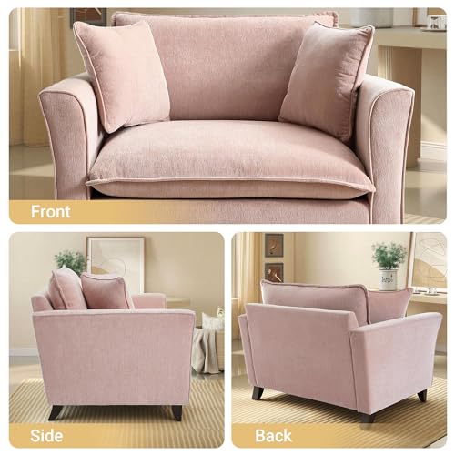 46.9" Chenille Upholstered Accent Chair Wide Seat for Living Room Bedroom, Modern Leisure Cushion Armchair W/ 2 Pillows and Removable Cover for Home Apartment Office