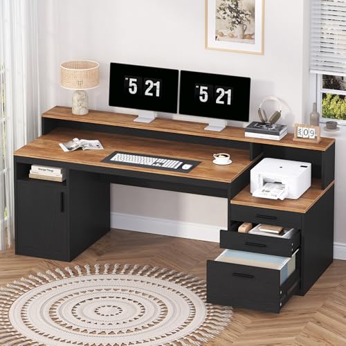 Computer Desk with 3 Drawers & Storage Shelves, view 2