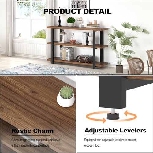 Console Tables for Entryway, Modern Wood and Metal Sofa Table with Storage Shelves for Living Room, Hallway, Entrance, or Behind Couch, Rustic Walnut, 47 Inch