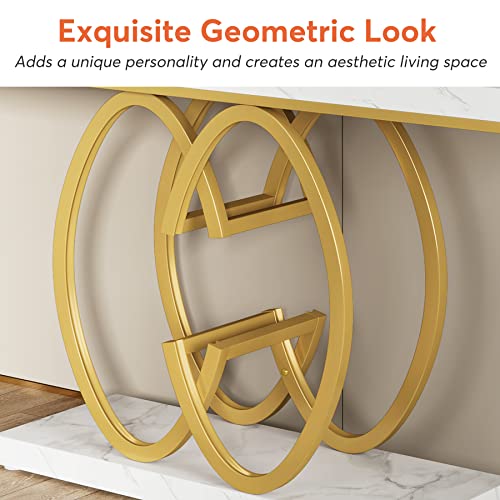 Tribesigns 55 Inch Console Table for Hallway, Faux Marble Gold Entryway Table with Geometric Metal Base, Modern Narrow Sofa Accent Table for Entrance, Living Room, Foyer (White & Gold)
