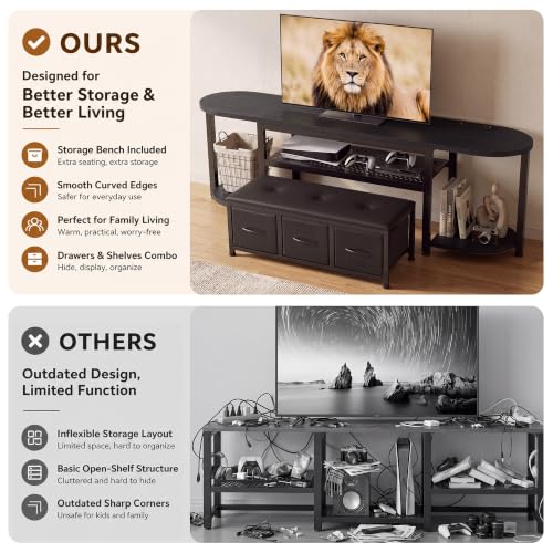 63'' LED TV Stand for TVs up to 75 inch, Media Console with Bench, view 8