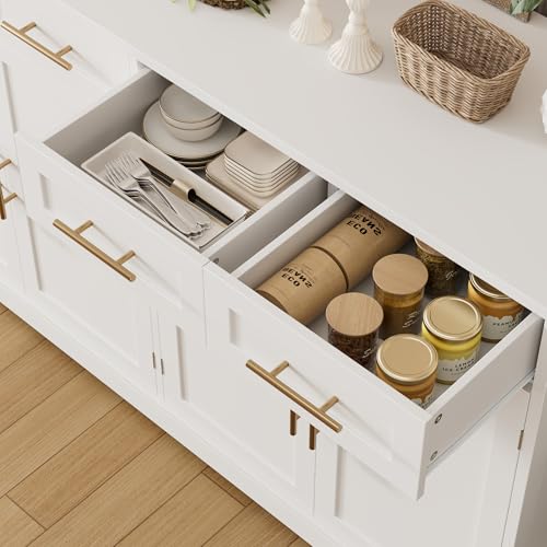60" W Sideboard Buffet Cabinet with Storage, Kitchen Cabinet, White, view 7