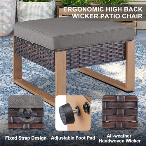 6 Piece Outdoor Patio Furniture Set with Propane Fire Pit Table, Wicker Patio Conversation Set with 2 Swivel Rocker Chairs Rattan Sofa and Removable 4" Thick Cushions for Deck Backyard