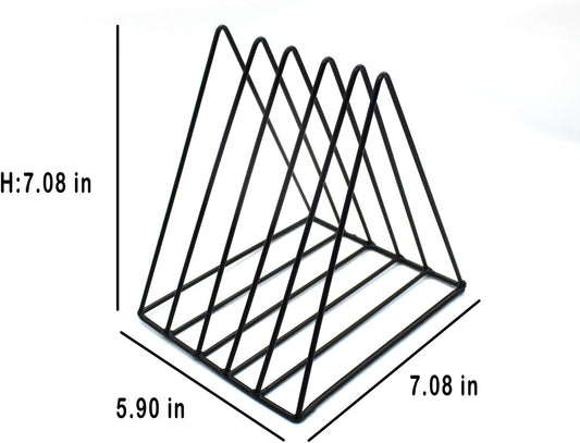 Triangle File Holder,5 Slot Metal Vinyl Record Stand Holder Magazine Newspaper Holder Photography Props for Office Home 1 Pc (Black)