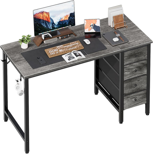 47 Inch Computer Desk with 4 Fabric Drawers, Writing Work Study Desk for Home Office Bedroom, Modern Simple Student PC Desks, Gray