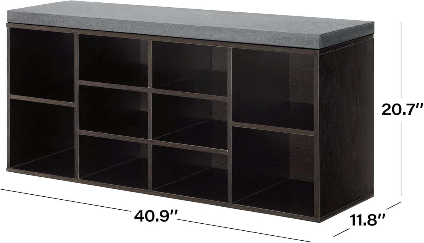 Shoe Bench Storage Bench Entryway Bench Shoe Storage Organizer, 11.8 X 40.9 X 20.7 Inches, with Cushion and 10 Adjustable Compartments for Living Room Entryway Hallway Bedroom