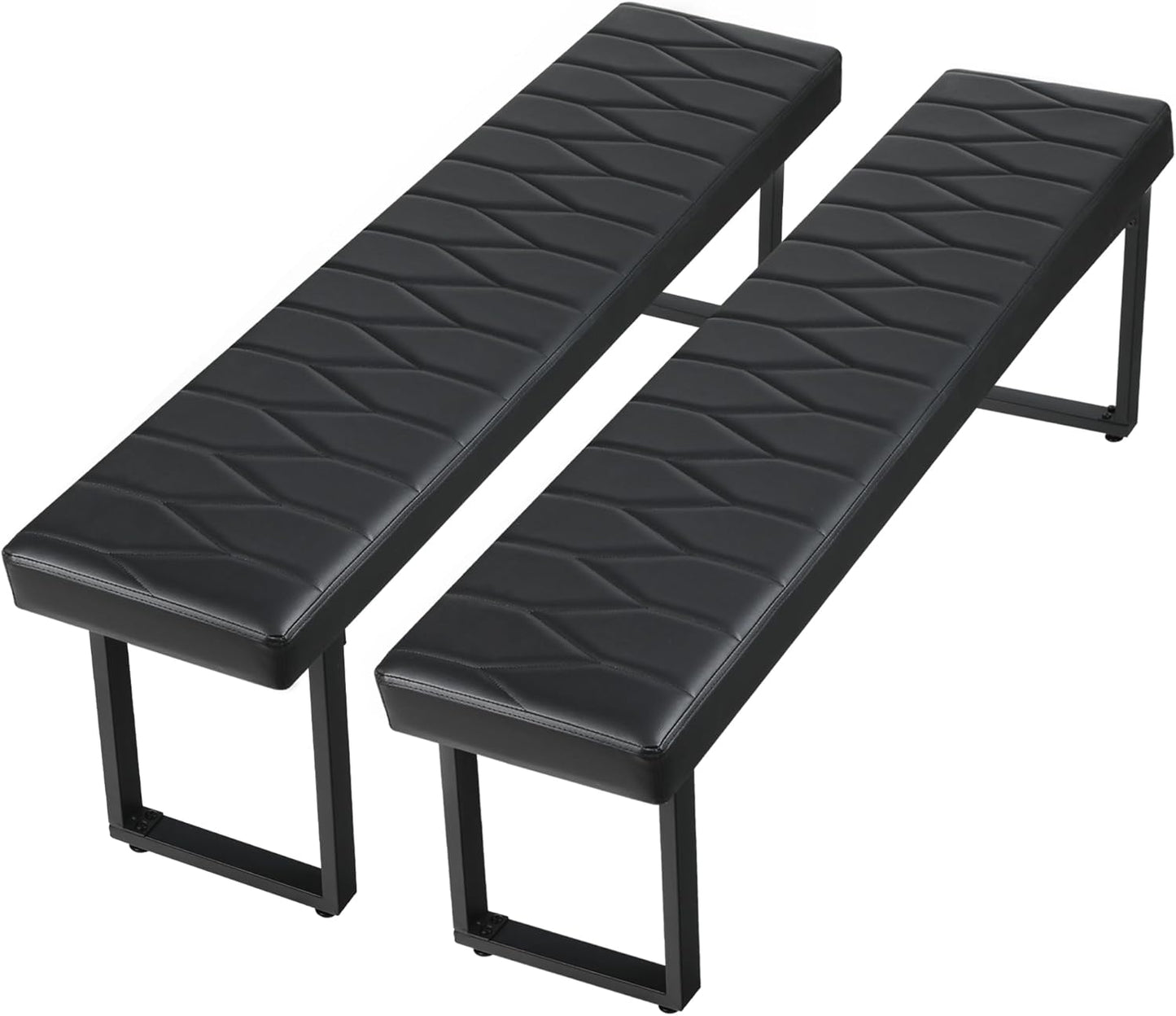 58” Padded Dining Table Bench Pair of 2 for 6-8 Person, Faux Leather Indoor Cushioned Extra Long Bench for Dining Room Table, Bedside Shoe Entryway Benches (Black, 58")