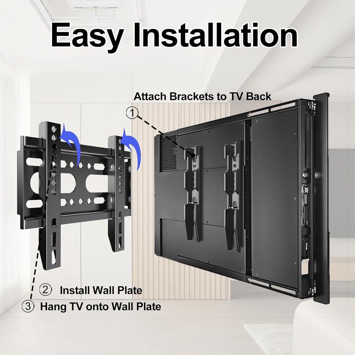 Fixed TV Wall Mount for 14-42" Flat Screen Tvs, Small Wall Mount TV Bracket Fit 19 24 28 32 35 39 40 Inch, VESA up to 200X200Mm 55Lbs Max Load, Easy Install Low Profile Monitor Mount Bracket
