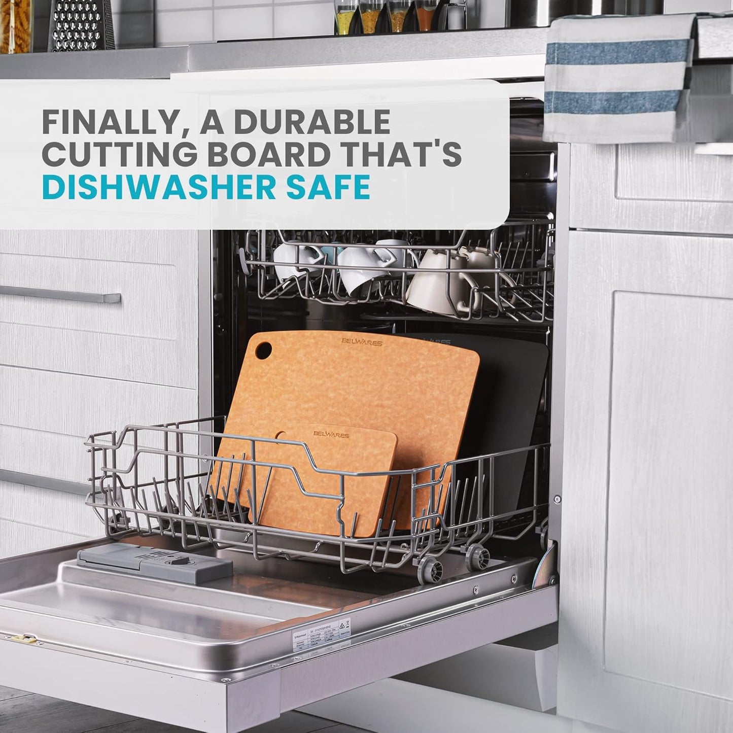 Dishwasher Safe Cutting Board for Kitchen - Large Composite Wood Cutting Board - Thin, BPA Free & Eco-Friendly Chopping Board, Fits Any Countertop, Great Kitchen Gift (14.5 X 11.25 Inch, Natural)