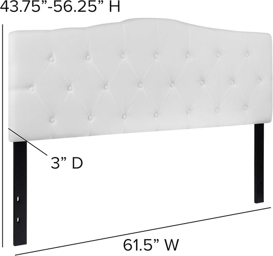 Tufted Upholstered Queen Size Headboard in White Fabric
