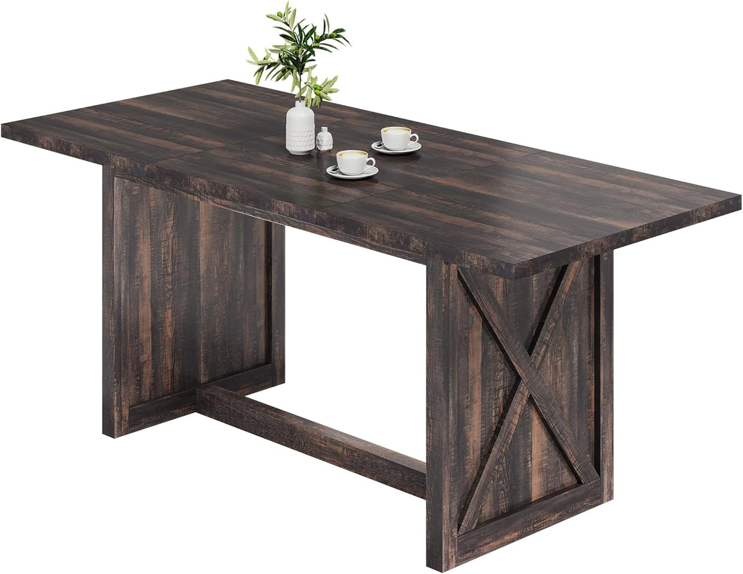 70.8" Large Farmhouse Dining Table for 6 to 8 People, Rustic Style Wood Dinner Table, Rectangular Dining Table for Kitchen, Dining Room & Living Room