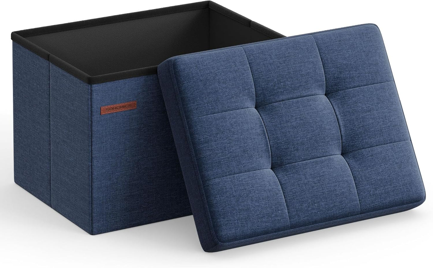 MAZIE Collection - Small Folding Storage Ottoman, Foot Rest Stool, 12.2 X 16.1 X 12.2 Inches, 286 Lb Load Capacity, for Living Room, Bedroom, Home Office, Dorm, Ink Black ULSF102B01