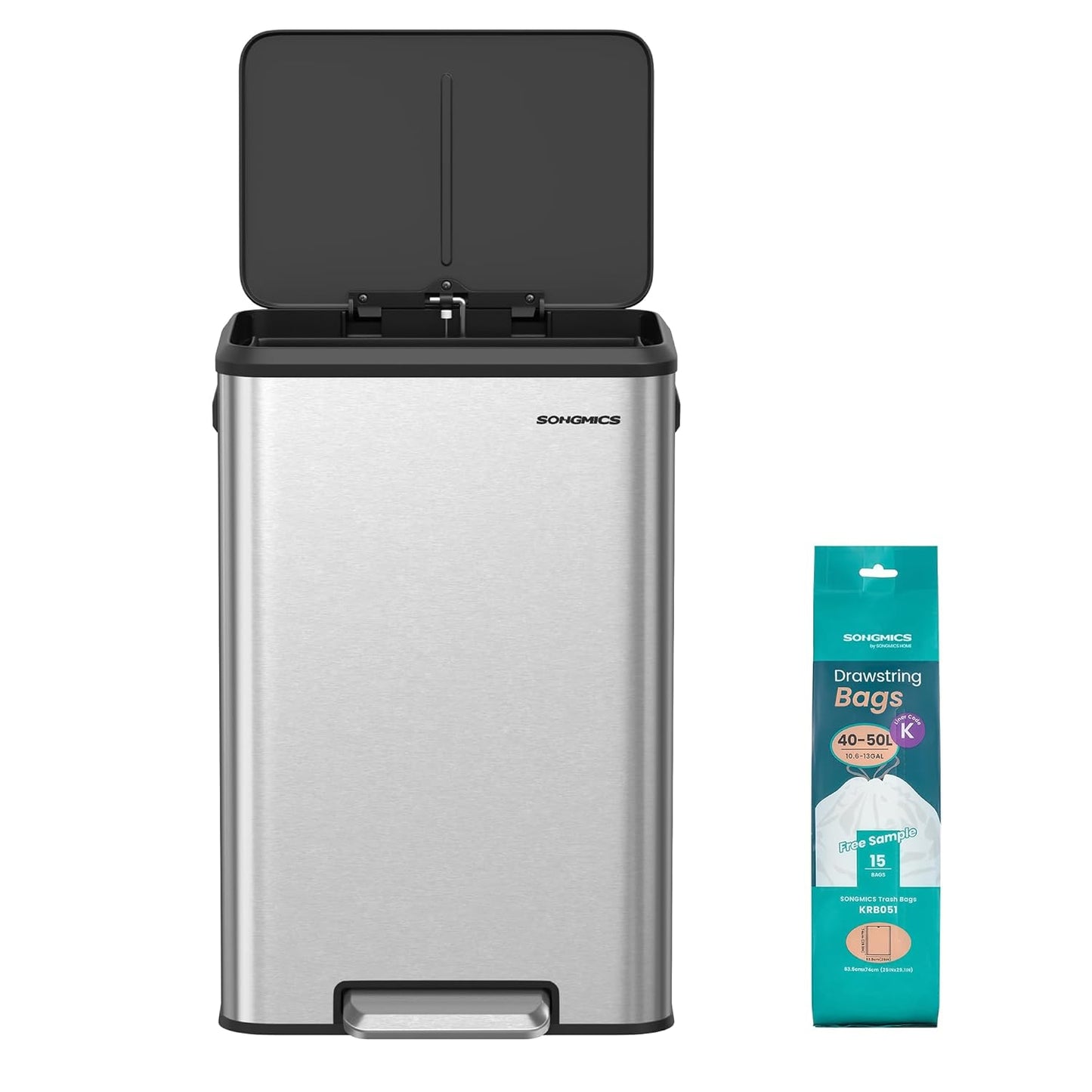 Kitchen Trash Can, 10.5-Gallon (40L) Garbage Can with Lid and Wide Foot Pedal, Soft Close and Stays Open, Black ULTB541B40