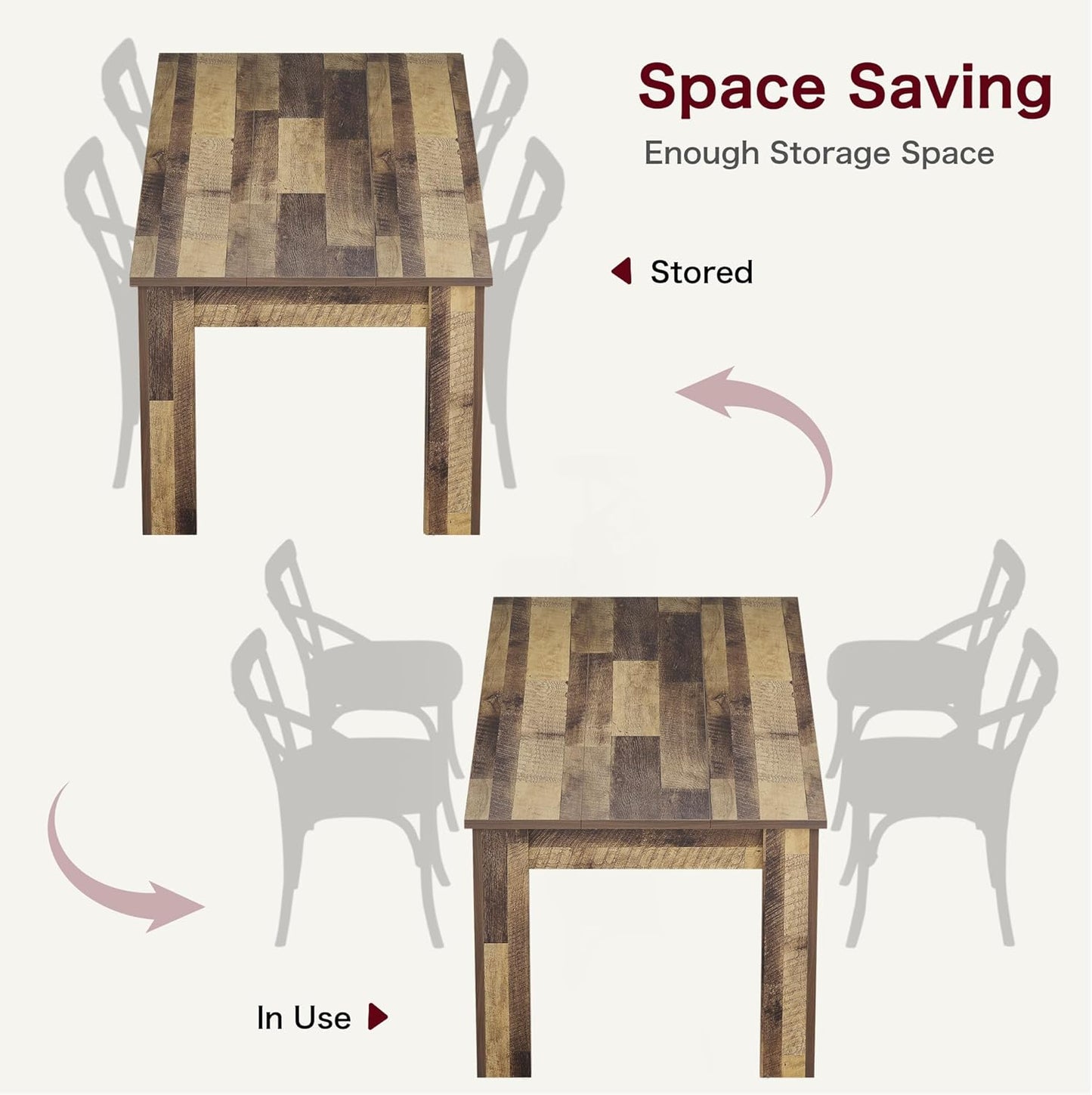 Dining Table for 4-6, 63" Inch Dining Tables for 4, Farmhouse Large Kitchen Dining Table, Rectangular Dining Room Table for Small Space, Wood Dinner Table for Kitchen, Apartment, Rustic Brown