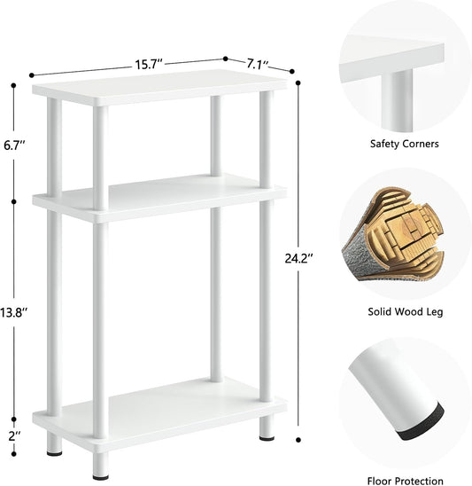 Small Narrow Side Table, 3-Tier Skinny End Table with Storage Shelf, Slim Nightstand Bedside Table for Small Spaces, Living Room, Bderoom, White