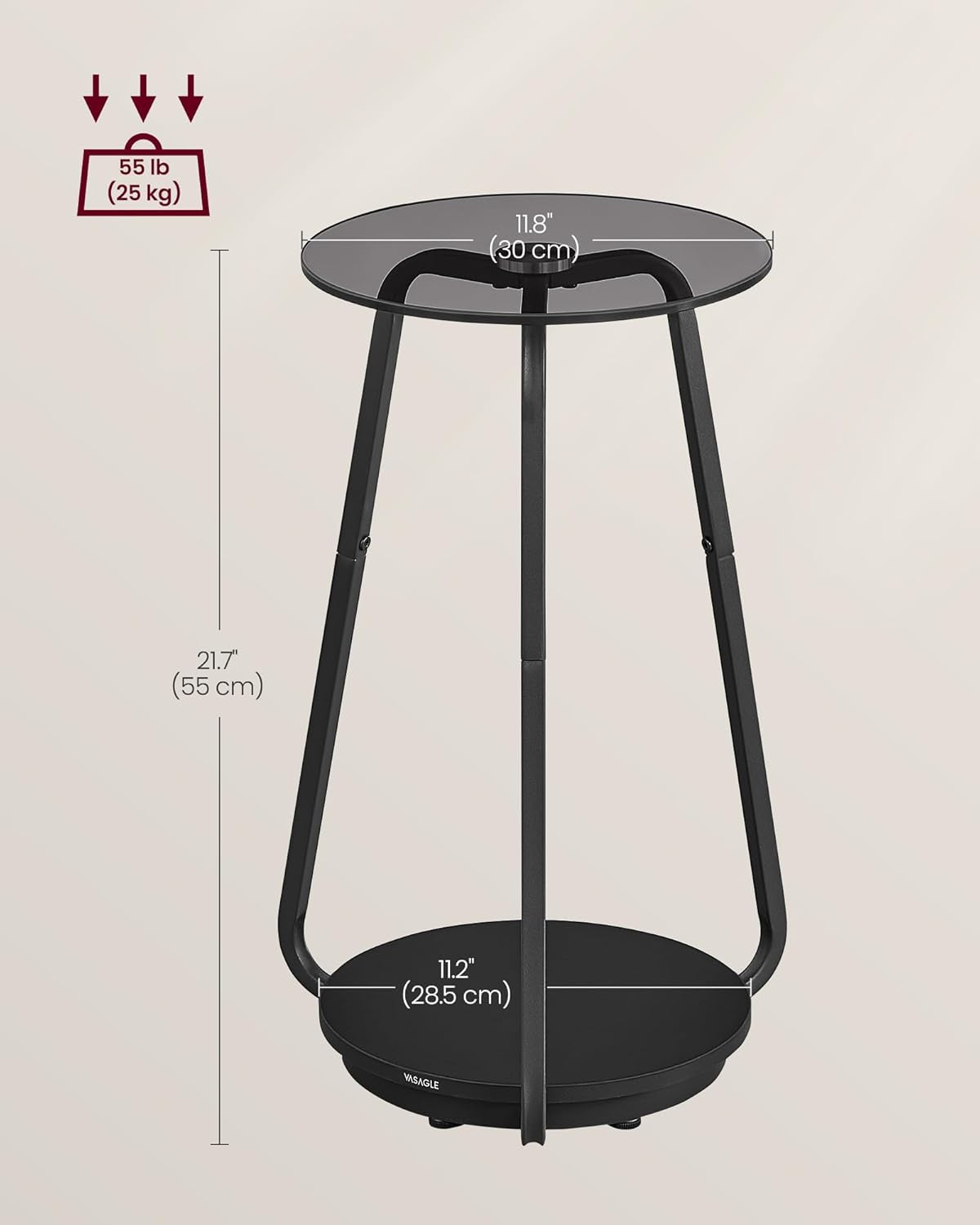 round Side Table, 2-Tier Nightstand, End Table with Glass Top and Particleboard Shelf, Cocktail Table, for Living Room, Bedroom, Small Spaces, Modern Style, Slate Gray ULET287B16