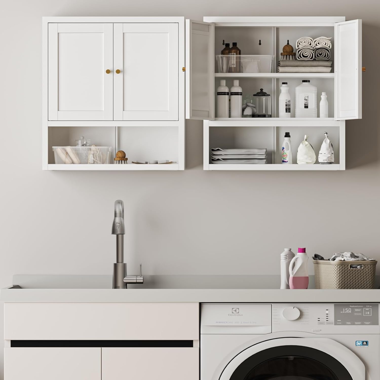 Metal Sideboard Cabinet, Buffet Storage Cabinet, Coffee Bar with Big Drawer and Adjustable Shelf for Kitchen, Dining Room, Living Room (White, 35.4" H-Sideboard)