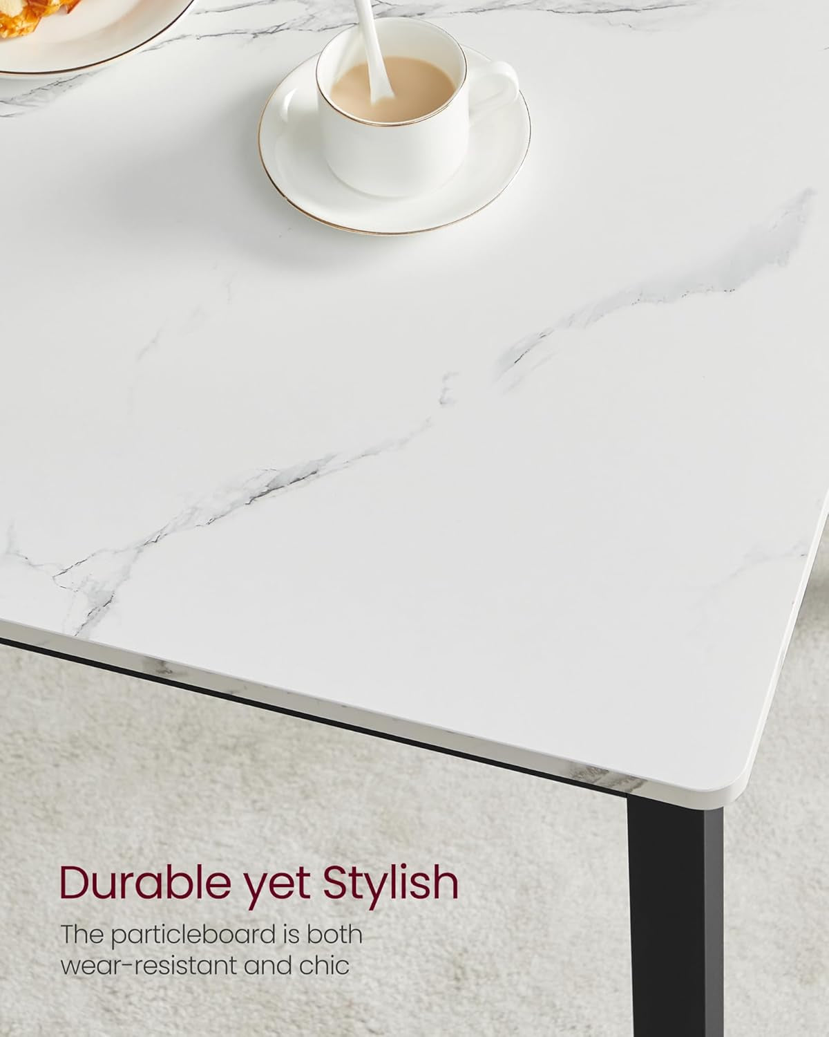 Dining Table Set for 4, Kitchen Table with 2 Benches, 43.3 X 27.6 X 29.5 Inches Dining Room Table, 38.2 X 11.8 X 19.7 Inches Bench, Marble White and Ink Black UKDT070B59