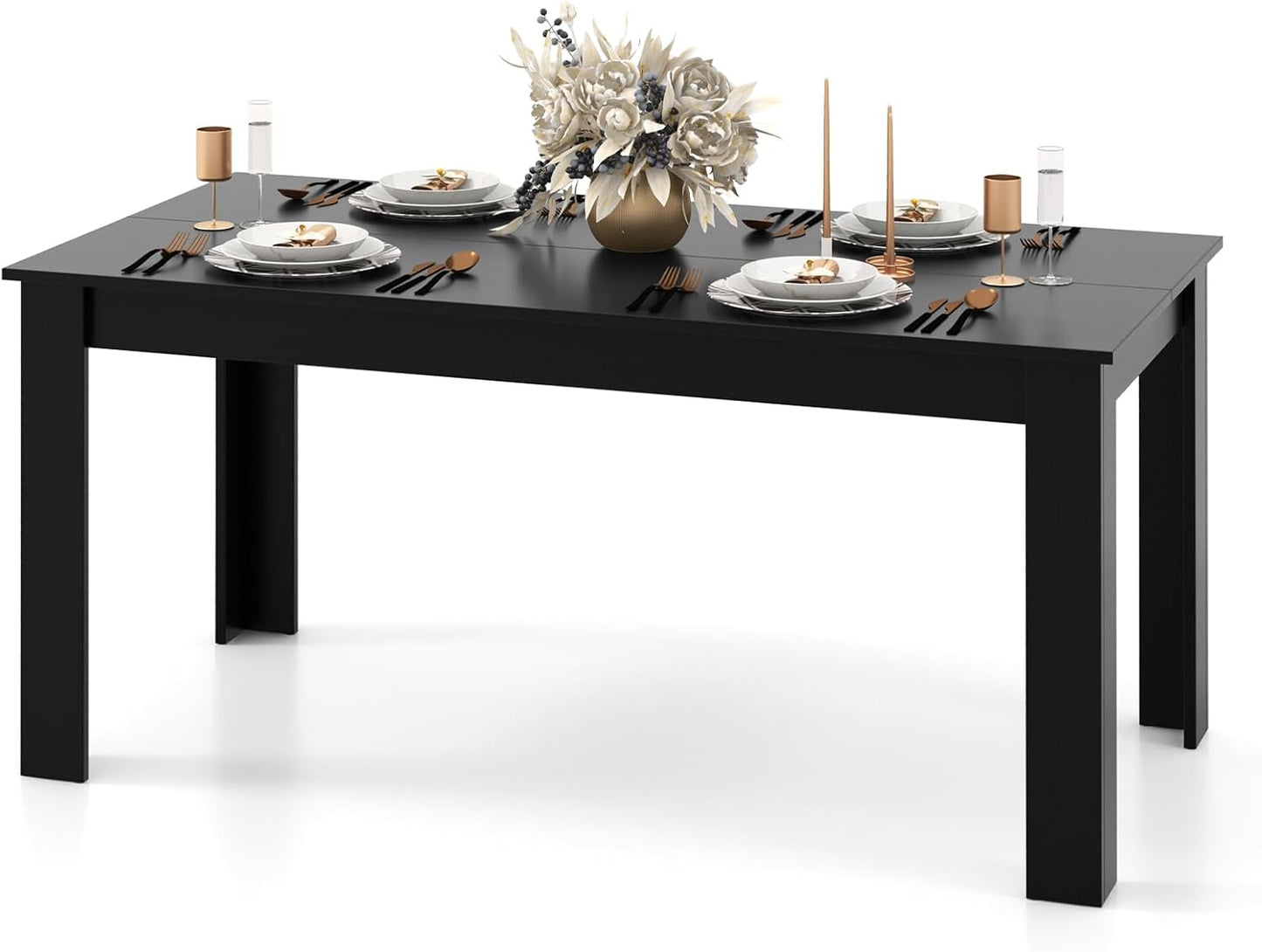 Dining Table for 6, Rectangular Kitchen Table with 330Lbs Capacity, Stable Structure, 63" L X 31.5" W X 30" H Large Farmhouse Center Tables for Dinner, Dinette, Dining Room, Black