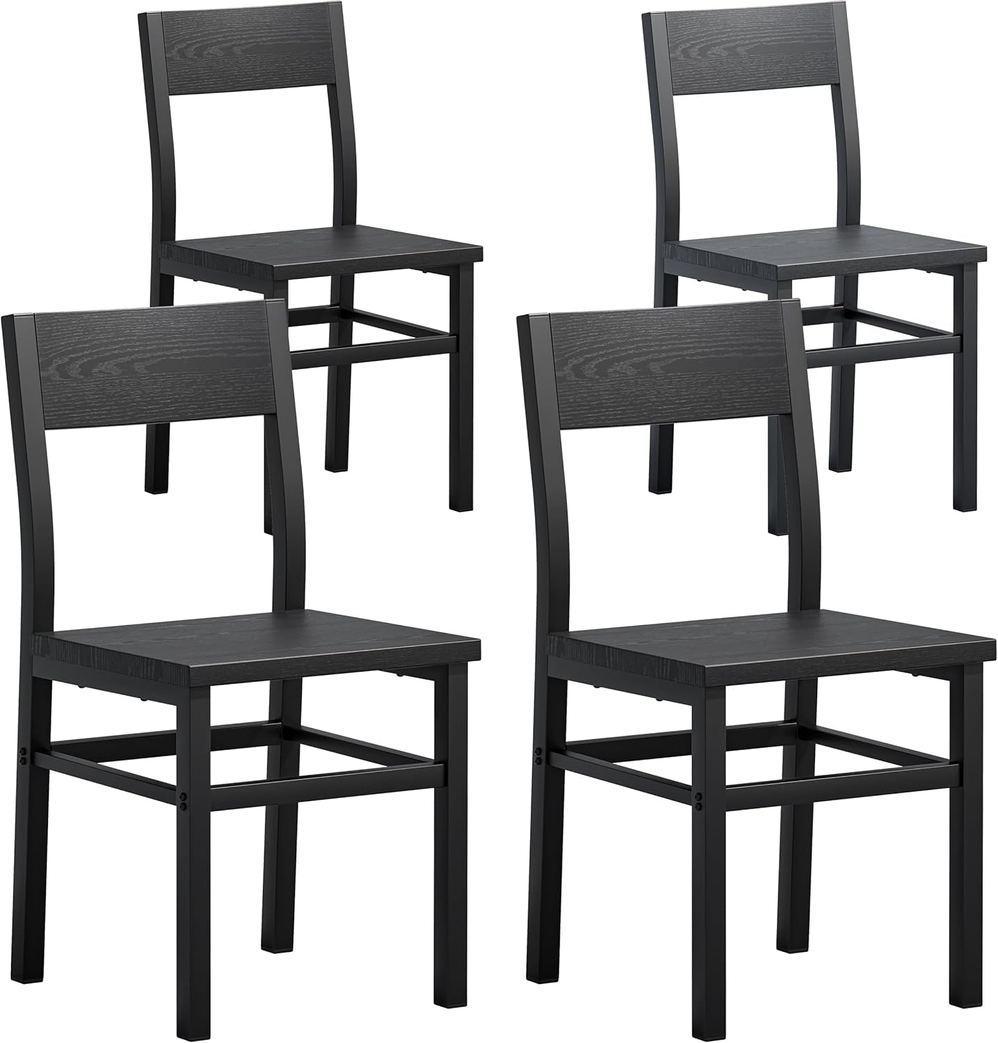 Dining Chairs Set of 4, Rustic Wood Dining Room Chairs with Thickened and Strengthened Metal Steel Frame & Slat Back, Modern Farmhouse Chair for Kitchen, Dining Room (4, Dark Black)