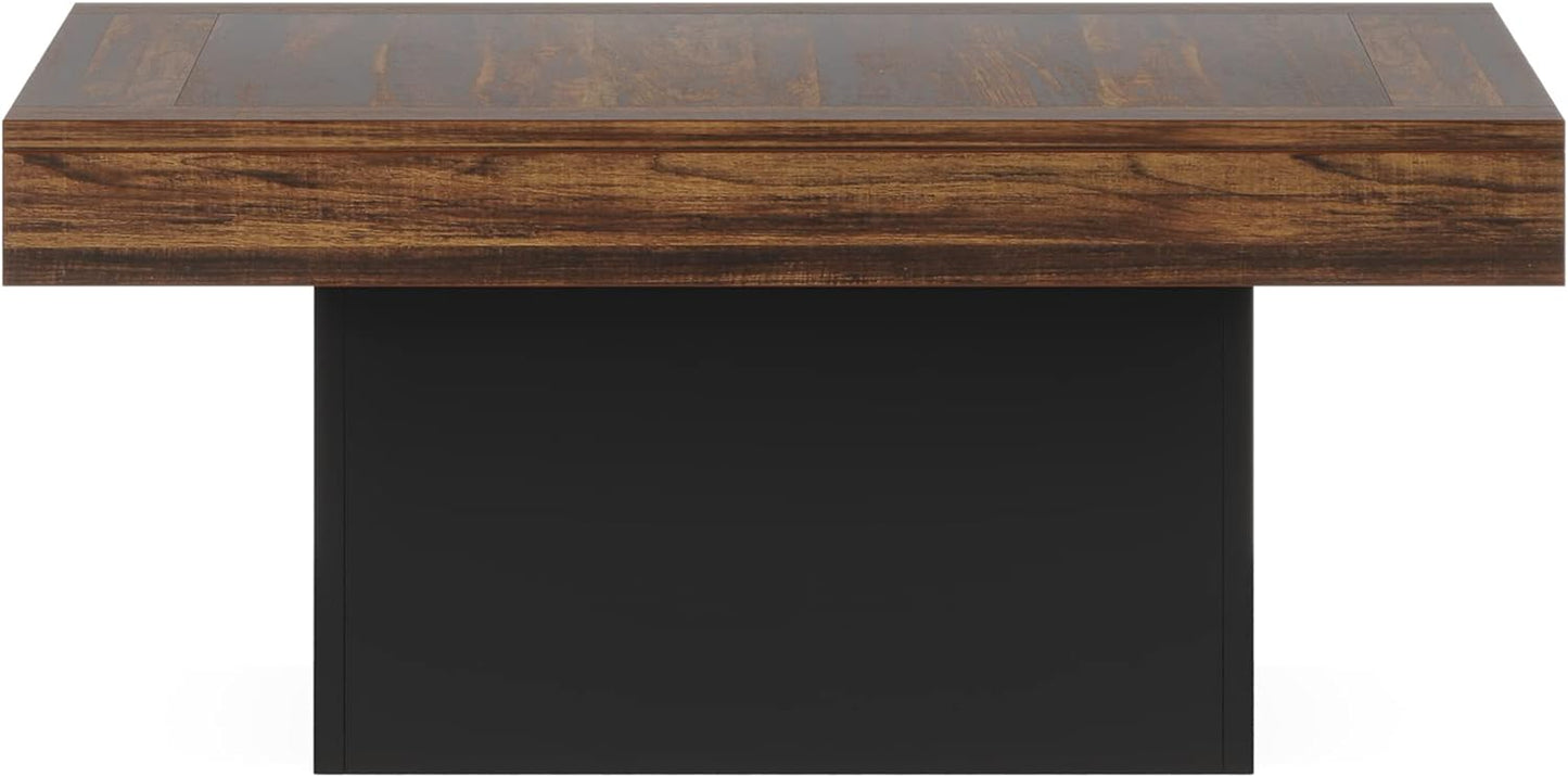 Coffee Table Square LED Coffee Table Engineered Wood Low Center Cocktail Tables for Living Room (Rustic Brown+Black)