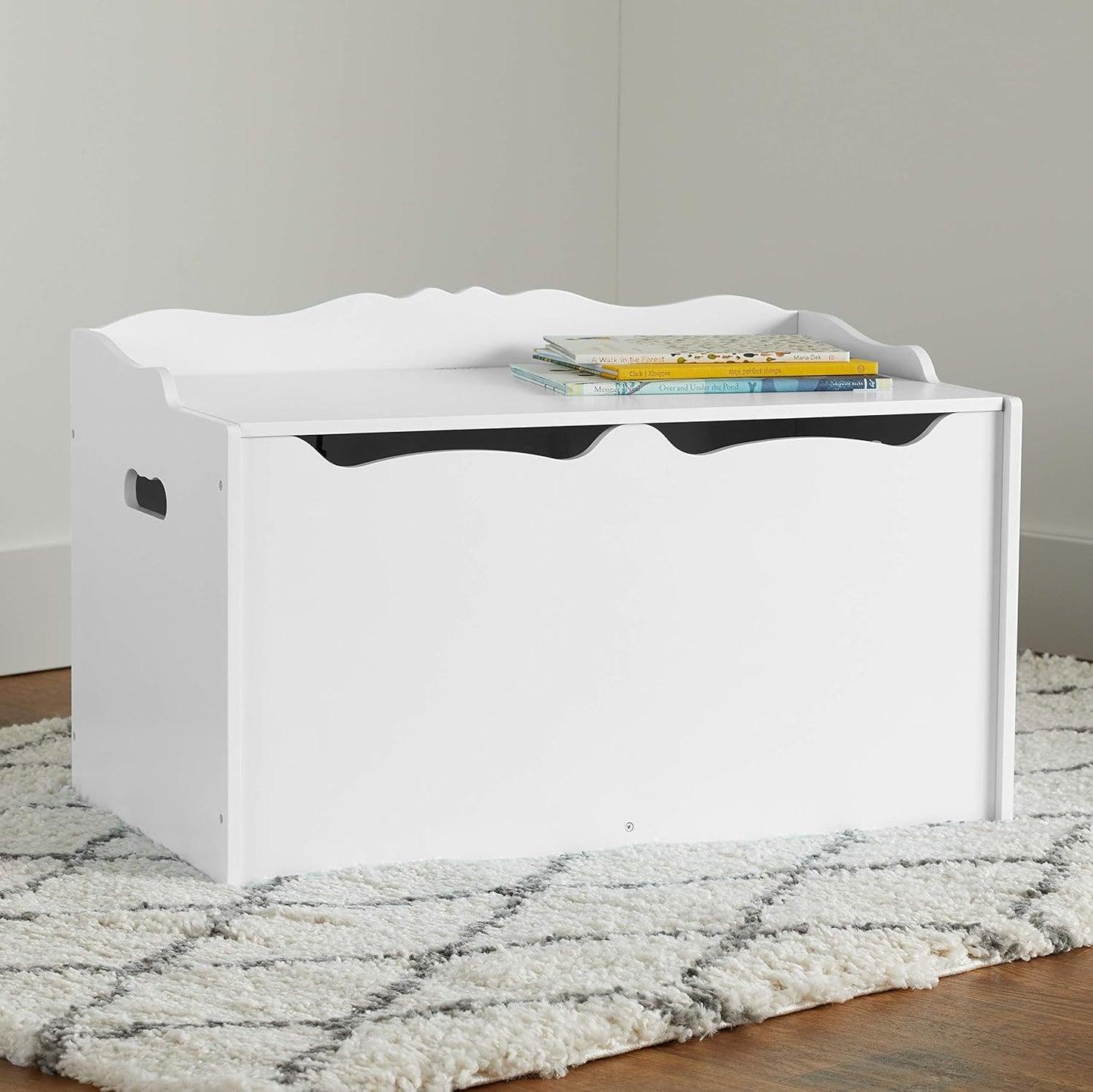 Kids Toy Box, Wooden Organizer Storage Chest,White, 30" X 18" X 19"