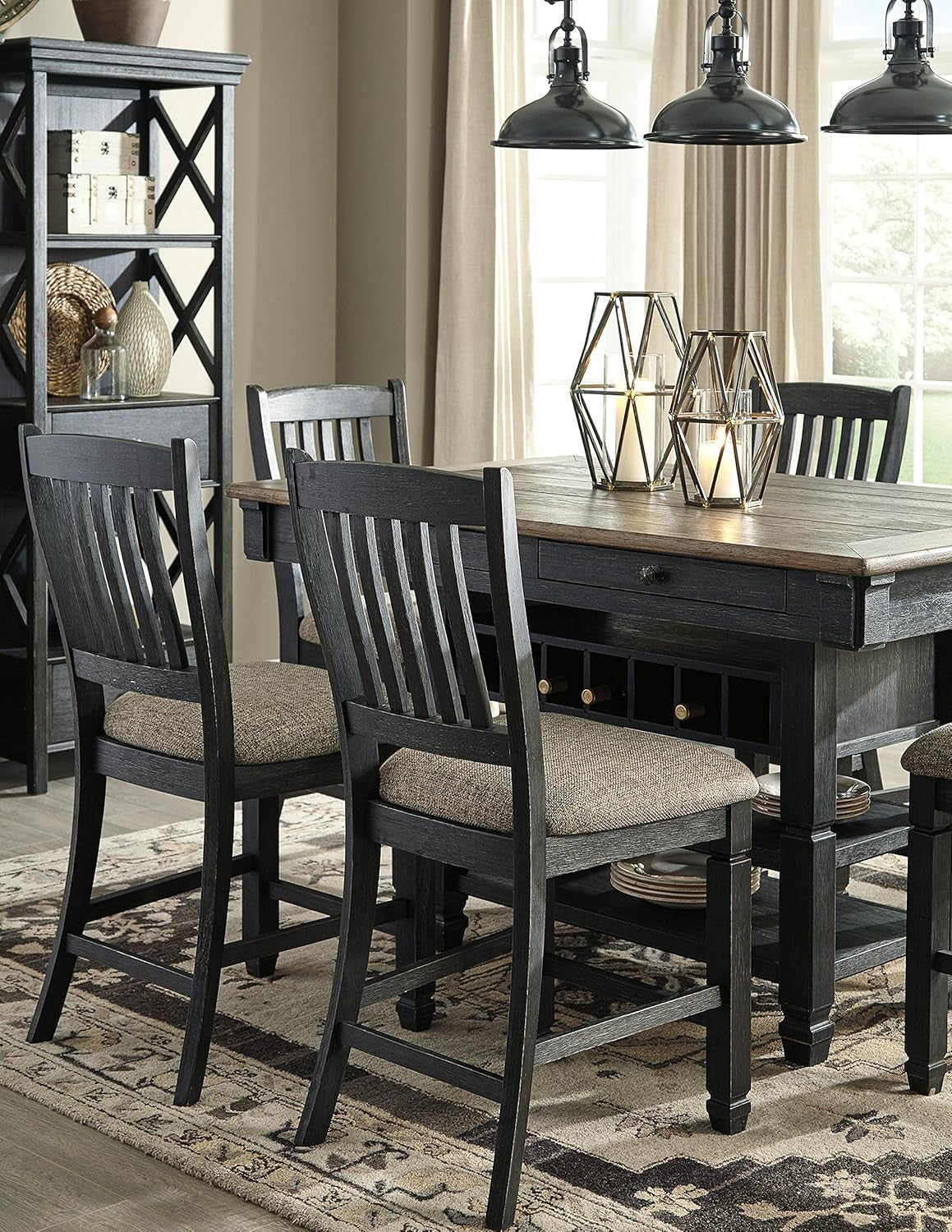 Tyler Creek Farmhouse 36"Counter Height Dining Table with Wine Rack, Amost Black