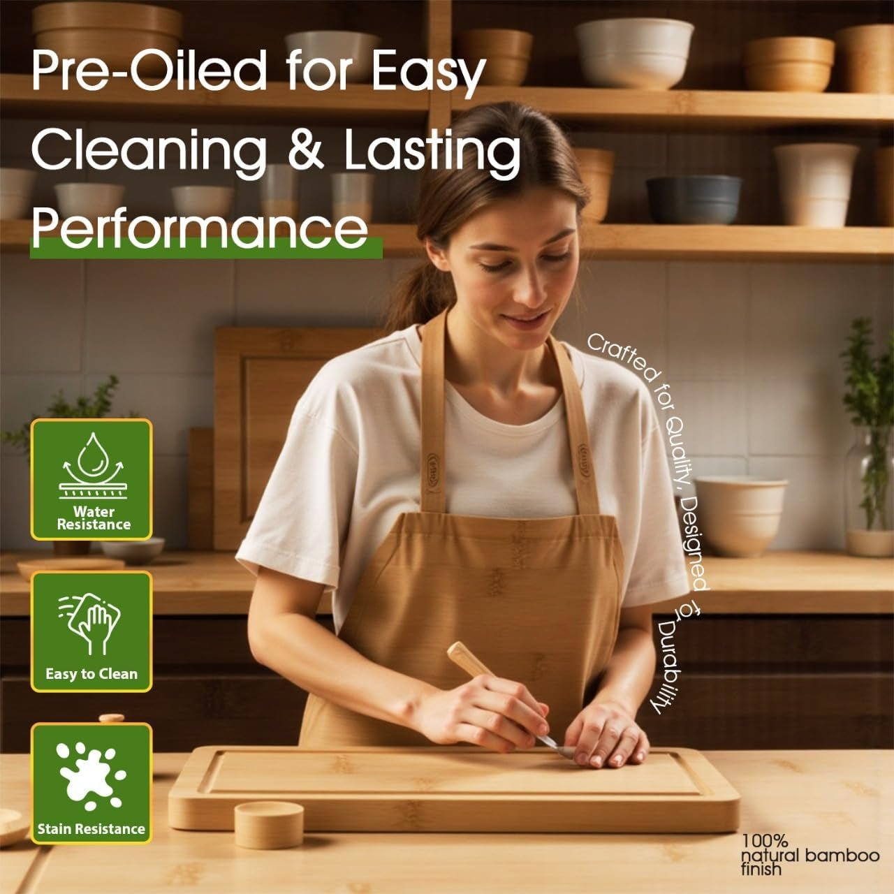 Bamboo Cutting Board for Kitchen (3 Pcs) – Durable Wooden Cutting Board Non Toxic – Chopping Boards for Kitchen with Deep Juice Groove and Built-In Handles, Ideal Charcuterie, Meat, Vegetables